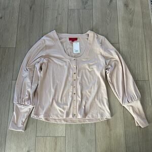 Jennifer Lopez Women's Blush Pink Snap Front Balloon sleeve Top Size XXL